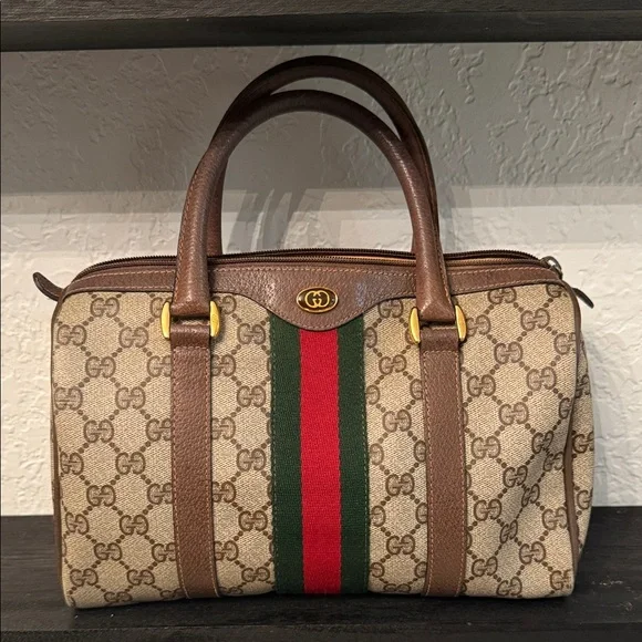 Vintage Gucci Monogram Canvas Bag with Red and Green Accent - Picture 1 of 15